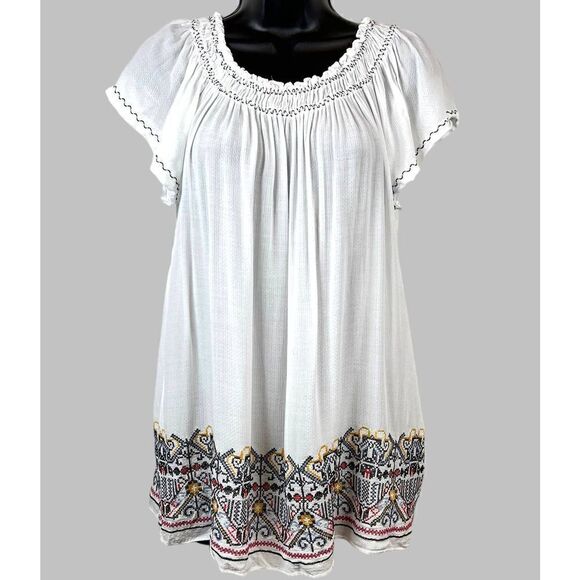 MAX STUDIO Embroidered Summer Blouse in White Size Large - Picture 1 of 6
